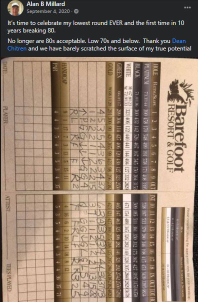 Alan broke 80 for the first time in 10 years, his lowest round ever, a 73.