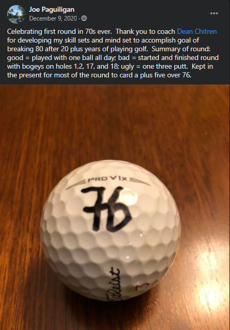 Joe shot his first round ever in the 70s, a 76, after 20 years of golf.